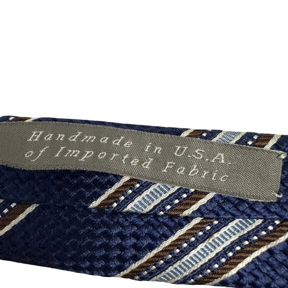 Daniel Cremieux Signature Collection Handmade Striped Tie Navy Blue Brown Silk - Picture 3 of 5